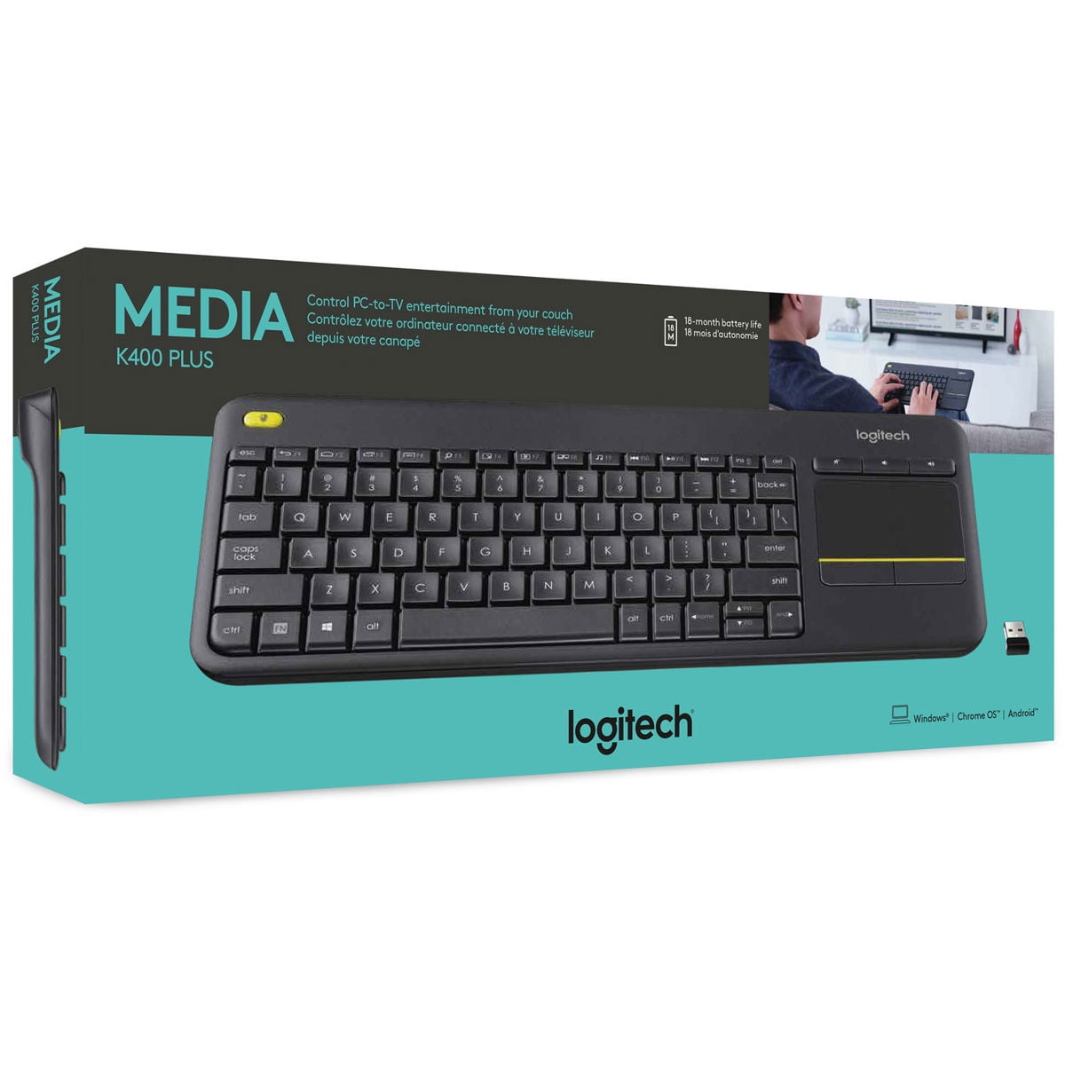 Logitech K400 Plus Wireless Touch Keyboard - Quiet, Flat