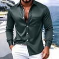 thumbnail image 3 of TKKCS Mens Glossy Satin Dress Shirts- Long Sleeve Button Down Business Casual Lightweight Lapel Wedding Shirts with Chest Pocket Green Size S, 3 of 6