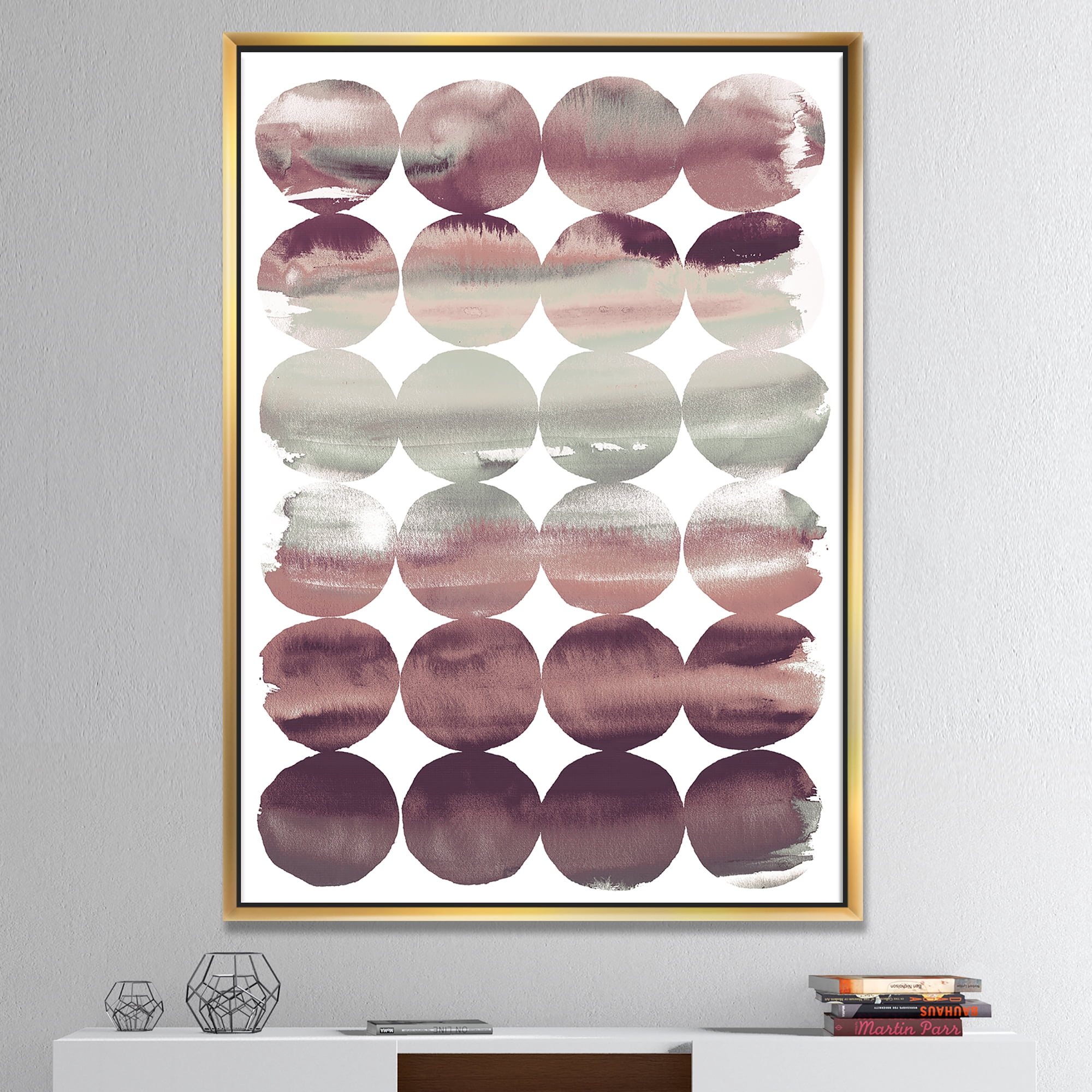 Designart ' Plum Dots minimal geometric I ' Transitional Framed Canvas