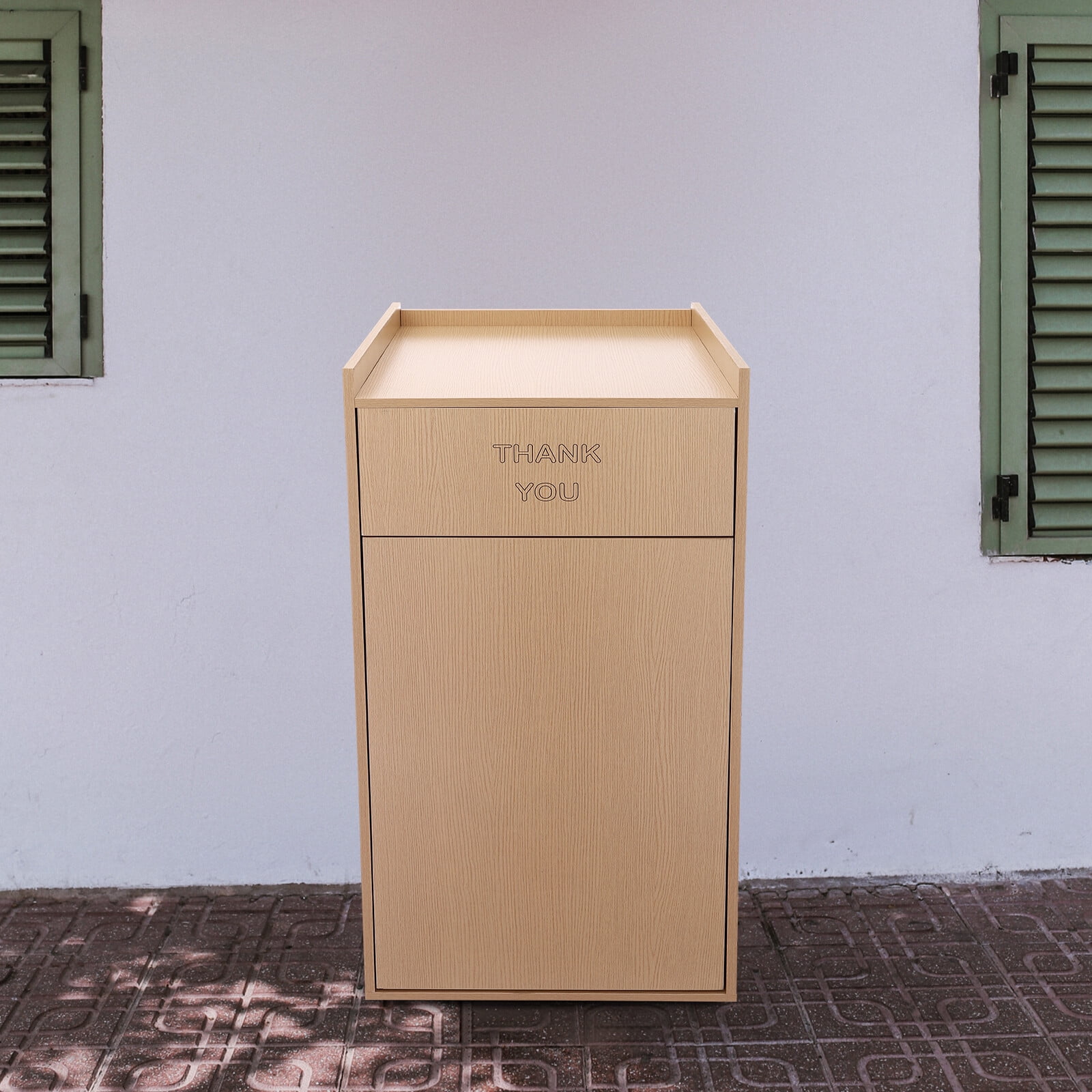 40 Gallon Restaurant Oak Wood Commercial-Trash Bin Cabinet with Trash Bag,Trash Can Cabinet & Garbage Receptacle for Self-Service Restaurant, Coffee Shop