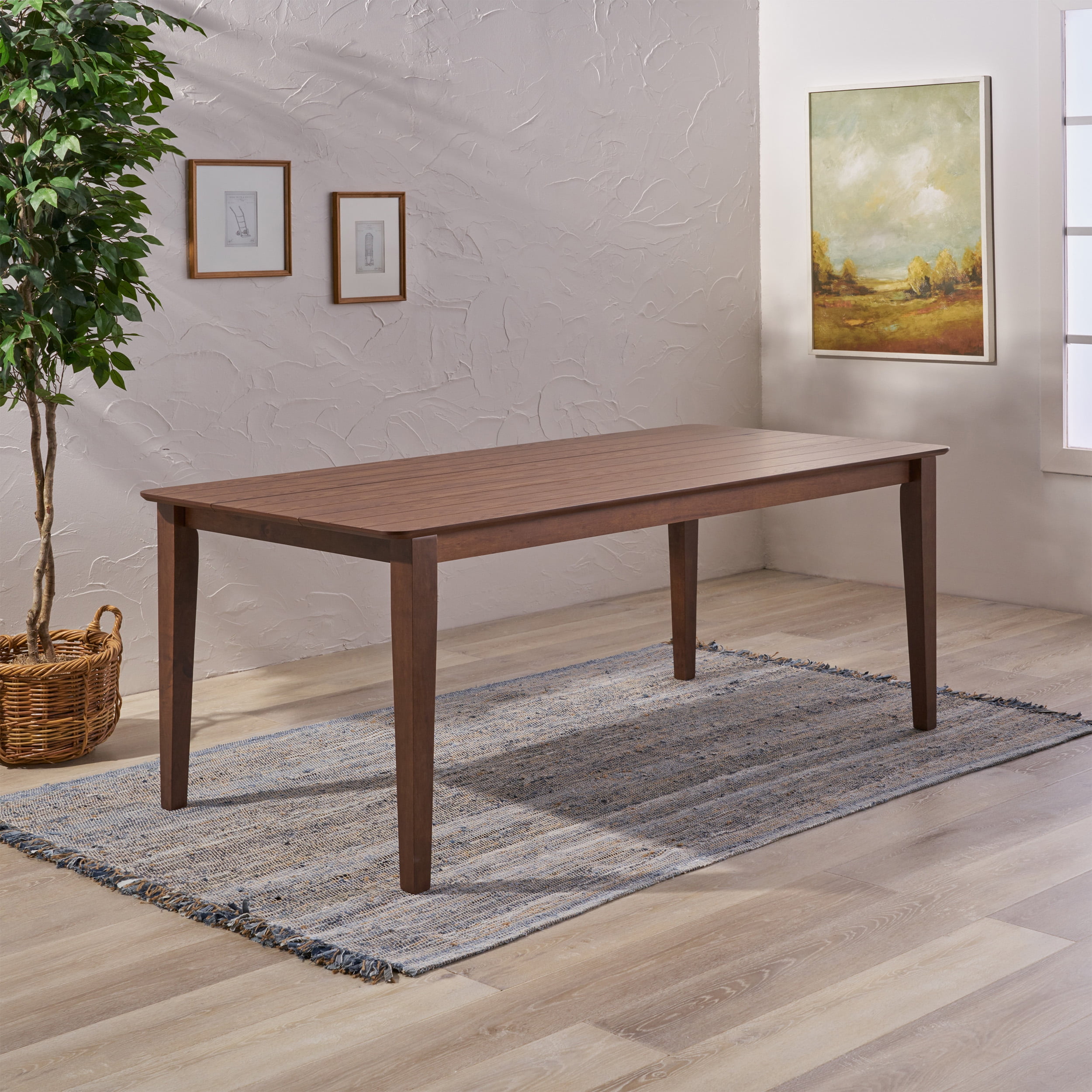 Noble House Lylah Indoor Rectangular 8 Seat Farmhouse Dining Table, Walnut Finish