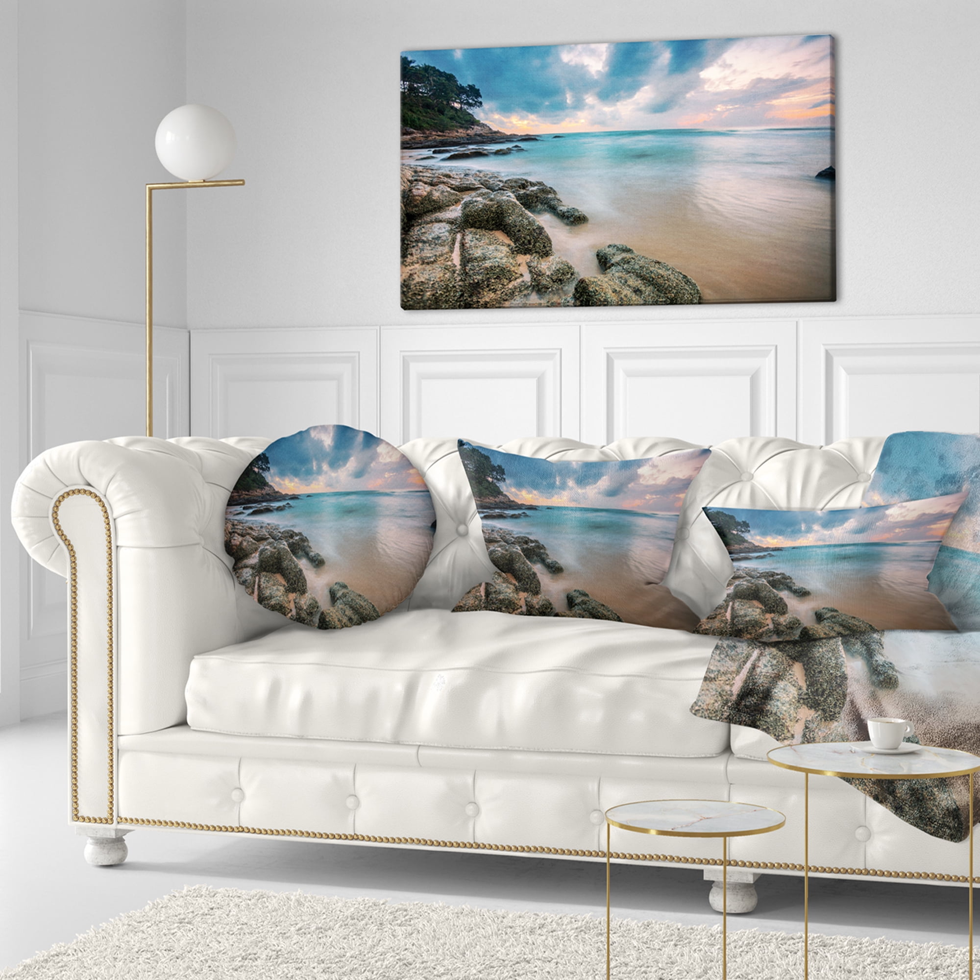 Designart 12" x 20" Blue Polyester Throw Pillow
