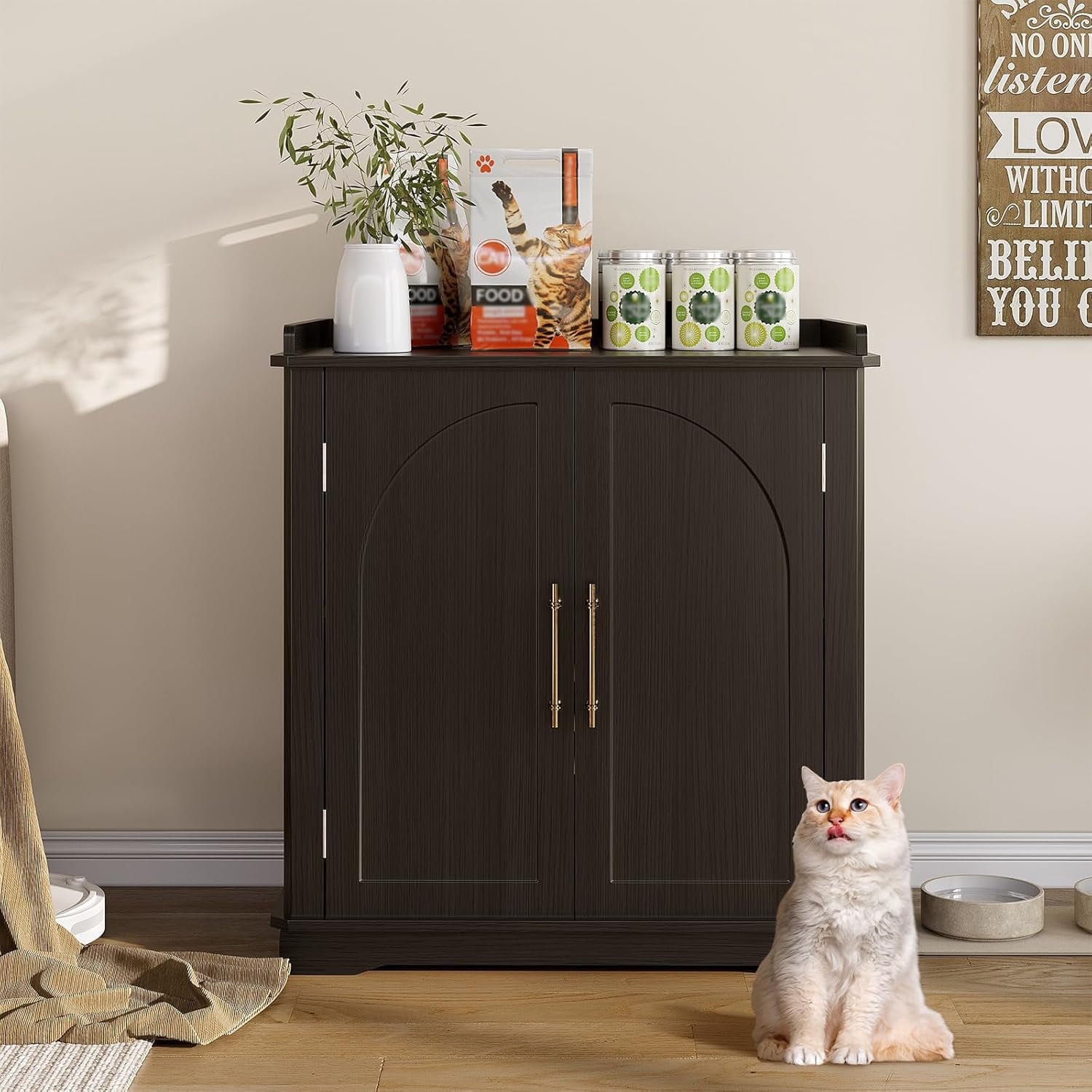 VEANERWOOD 33.5"H Hidden Cat Litter Box Enclosure Furniture Multi-Functional Cat Litter Box Washroom with Removable Dividers for Bedrooms, Living Room, Hallway
