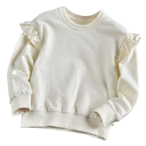 Sopiago Sweatshirt Girls Pullover Sweater Cute Ruffle Long Sleeve Crewneck Knit Pullover Tops White,4-5 Years
