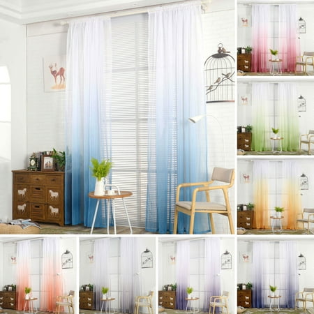Window Panels For Patio Doors 1 Panel Modern Gradient Tulle Sheer Voile Curtains Scarfs Drapes Valance Rod Pocket Crushed Window Panels Multi Color for Bedroom Living Room Kitchen Patio Villa Parlor Sliding Door ()