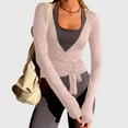 thumbnail image 2 of Women Cross Wrap Top Solid Color Long Sleeve Deep V Neck Tie Workout Ballet Blouse Pilates Yoga Shirt, 2 of 9