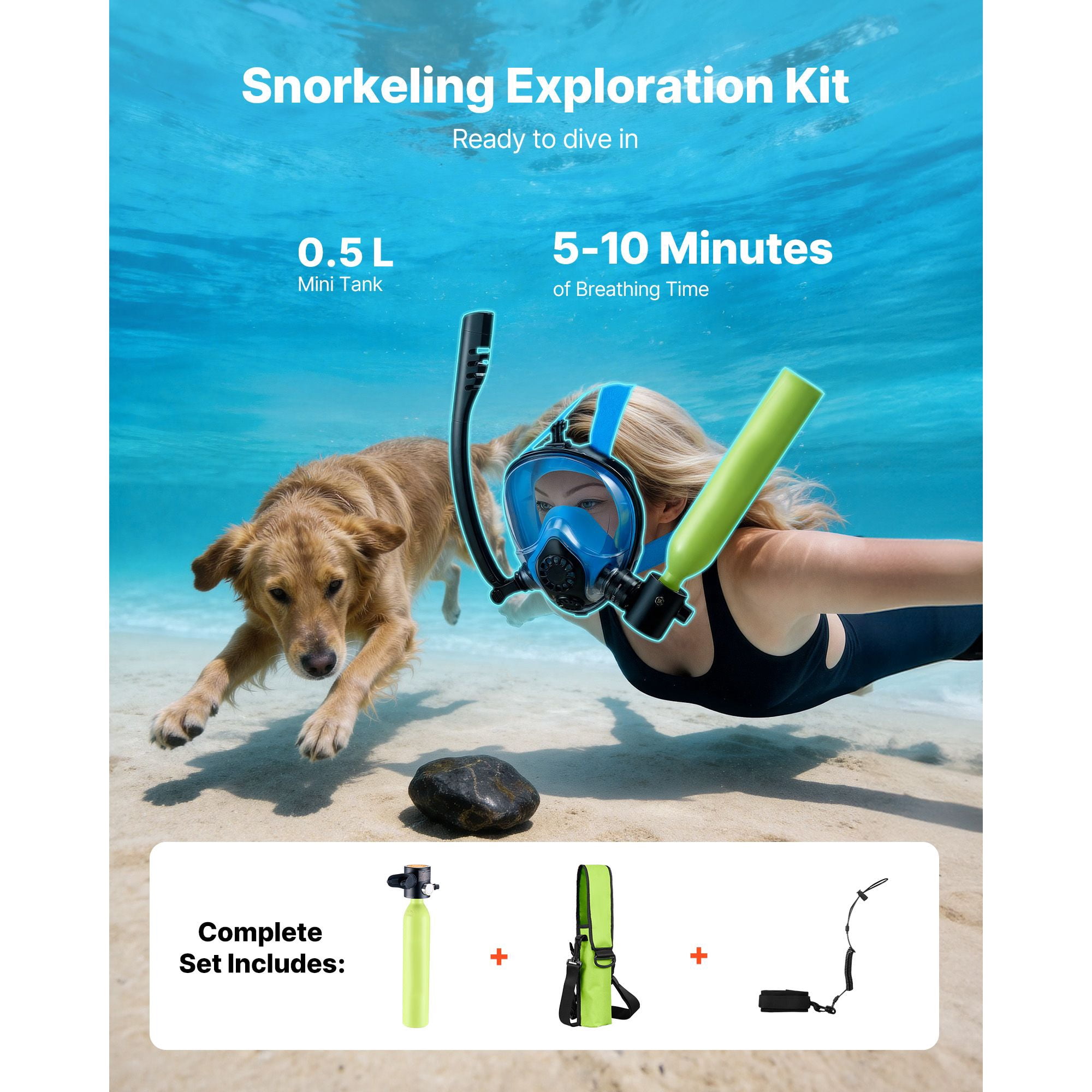 Mini Scuba Tank 0.5L Aviation Aluminum 20MPa with Regulator for 5-10 Min Underwater Breathing Snorkeling Diving