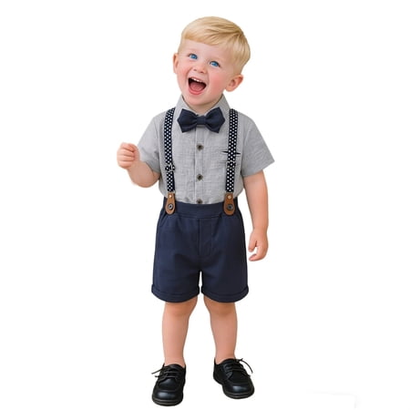 XIYON Boys Outfit 2 Piece Stylish Boys Suspenders Outfit Two Piece Toddler Gentleman Summer Baby Kids Trendy Clothes 6-7 Years