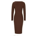 thumbnail image 6 of SMihono Fashion Women's Sexy Bodycon Long Sleeve Midi Dress Scoop Neck Ribbed Knit Cocktail Party Club Dresses Slim Fit Hip Wrap Club Bodycon Dresses Coffee 8, 6 of 7