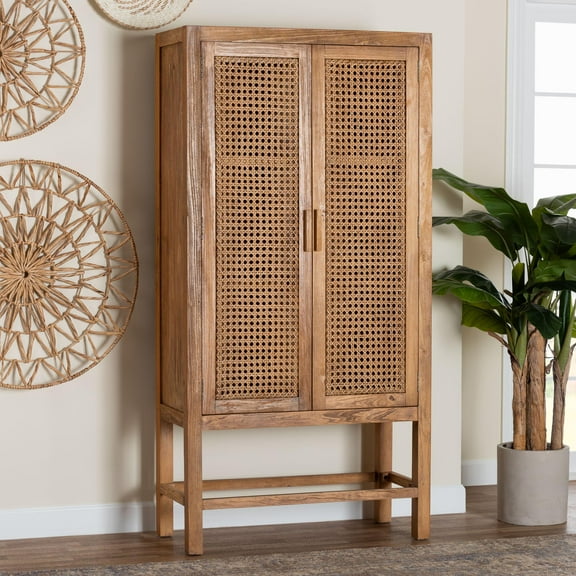 bali & pari Sibu Boho Tall Cabinet, 3-Shelf, Natural