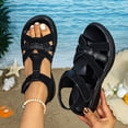 thumbnail image 2 of hoksml Women T-Strap Adjustable Ankle Strap Wedge Sandals Open Toe PU Casual Sporty Summer Beach Sandals, 2 of 6
