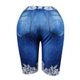 thumbnail image 4 of Jsaierl Fake Jean Shorts for Women Plus Size Stretchy Fake Denim Shorts Knee Length Butterfly Print Bermuda Shorts High Waist Plus Size Jeans Legging Tights, 4 of 5