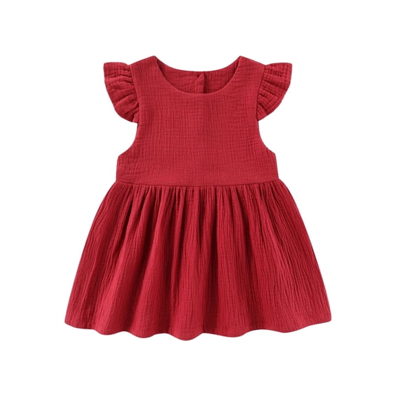 Toddler Girl Dress Flutter Sleeve Tiered Swing A-Line Cotton Red Dresses For Girls Birthday Dress Girls Birthday Party Dresses