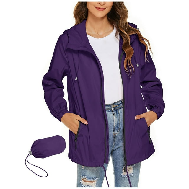 Womens Tops Spring Fall Clothes 2025 Shirts Loose Tops Rainproof Jacket For Women Waterproof Zipper Jacket Quarter Sleeve Hooded Jacket Raincoat Jacket With Pockets Plus Size Tops For Women Summer