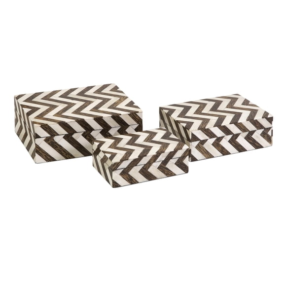 Zigzag Bone Inlay Boxes - Set of 3