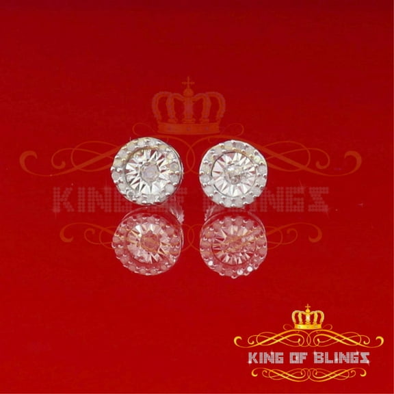 King of Bling's 925 Sterling Silver 0.15ct Diamond For Women's/ Men's White Stud Round Earrings