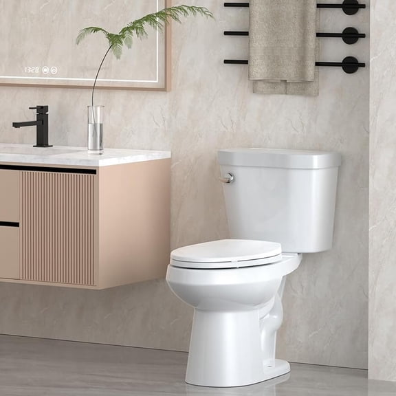 Yeshouse Toilet Elongated with ADA Comfort Height Toilet Seat for Bathroom, Powerful 1.28 GPF Single Flush for Bathroom,Side Trip Buttons, White