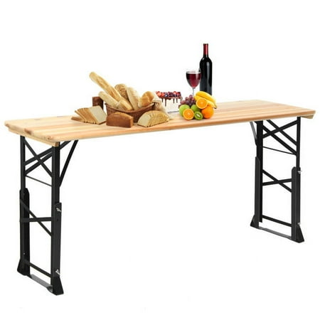 SUGIFT 66.5 Inch Outdoor Wood Folding Picnic Table with Adjustable Heights