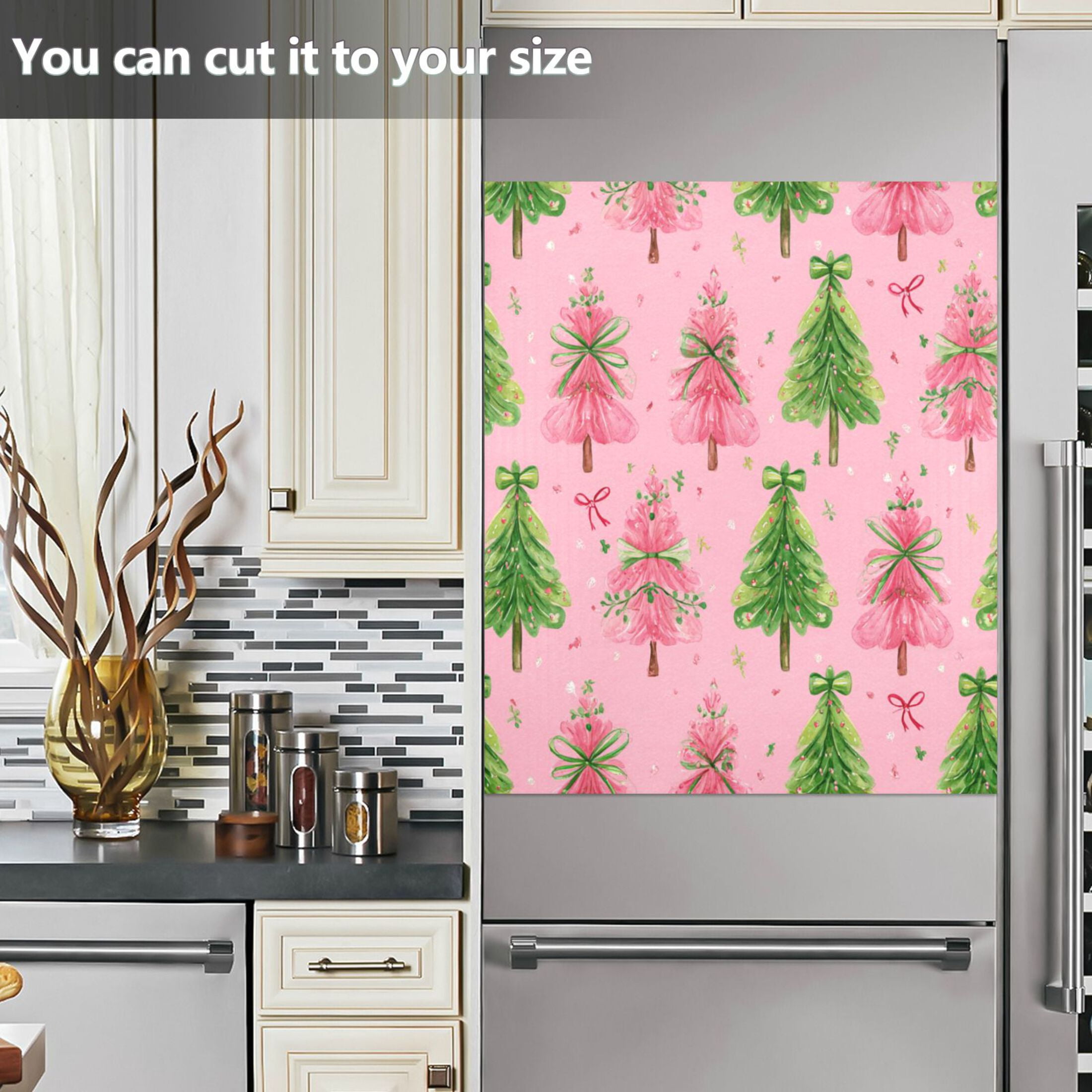 Dishwasher Magnetic Refrigerator Magnet Cover Sticker Home Decorative 23"x26" Pink Christmas Tree Pattern