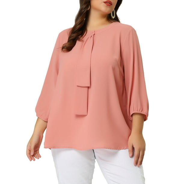 Unique Bargains Women's Plus Size Blouse Round Neck Ruffle Tops - Walmart.com
