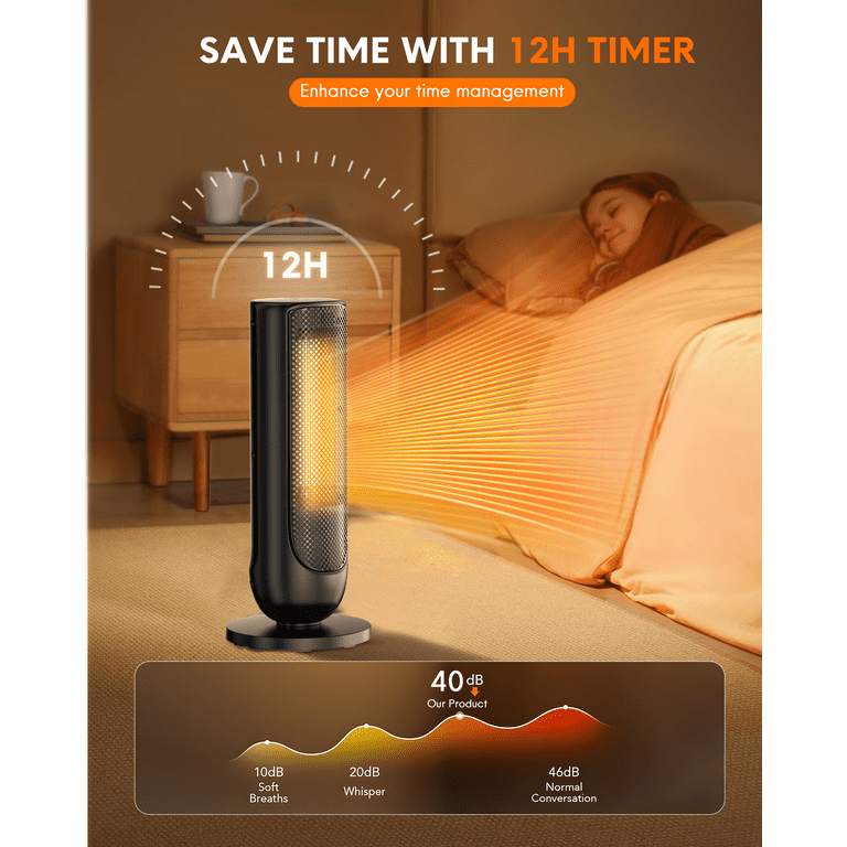 エリーレイ　ブラックヒーター Lairy Space Heater 17.5” 1500W Oscillating Electric Ceramic Tower
