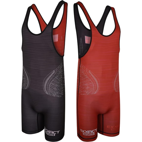 Exxact Sports Reversible Wrestling Singlet Men Single Ply - Youth Wrestling Singlet for Gymnastic, Powerlifting Singlet, MMA (Black/Red, YM)