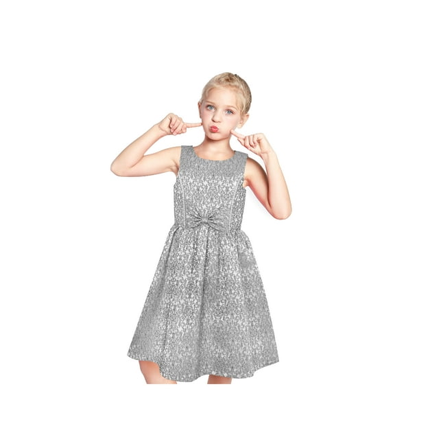 Robe Fille Vintage Violette Évasée Jacquard Satin Tissu Fête 5 Ans