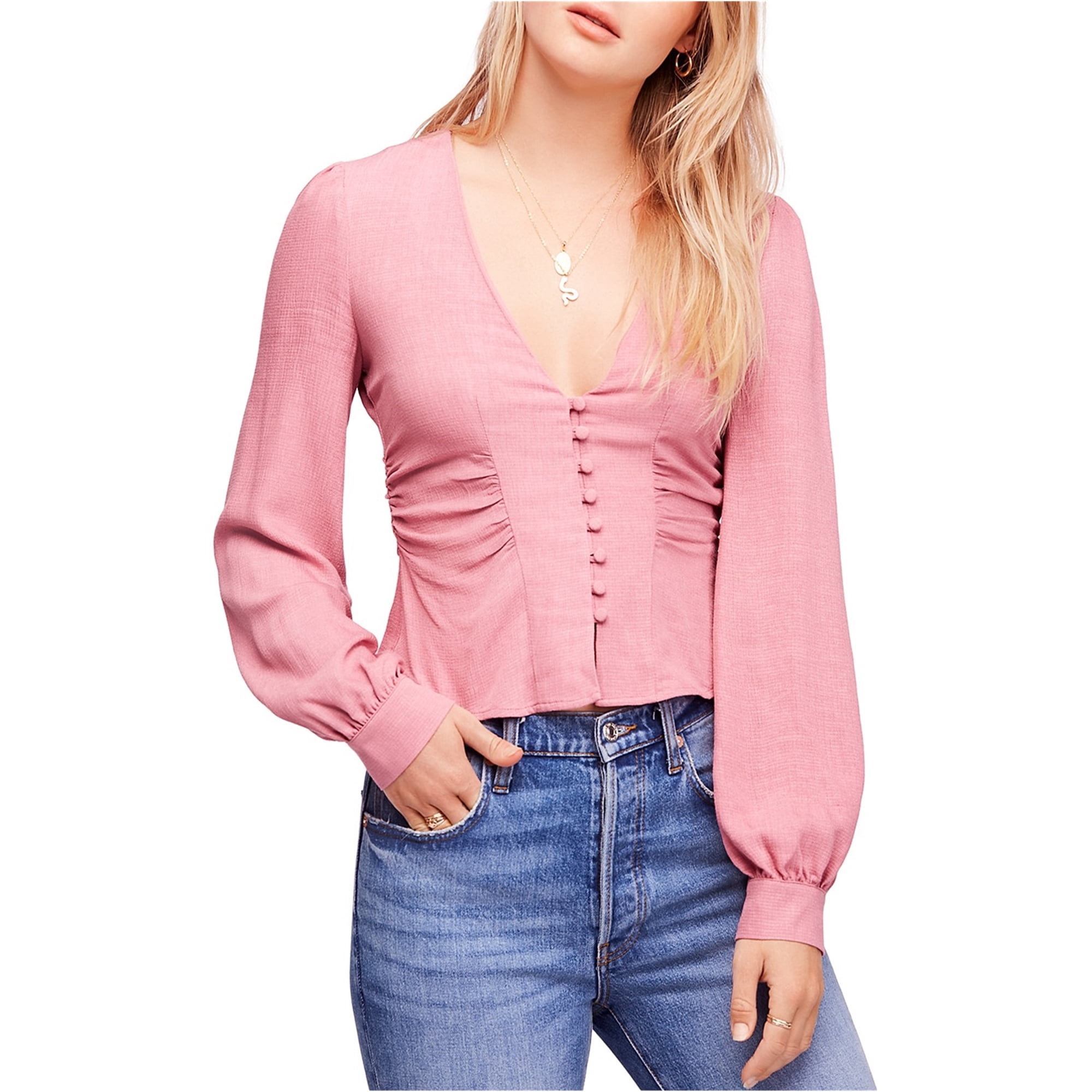 Womens Maise Button Down Blouse, Pink 