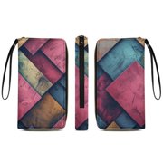 Womens Wallet Bifold Ladies Cluth Bag Wristlet Wrist Strap Long Purse Colorful Grid Design