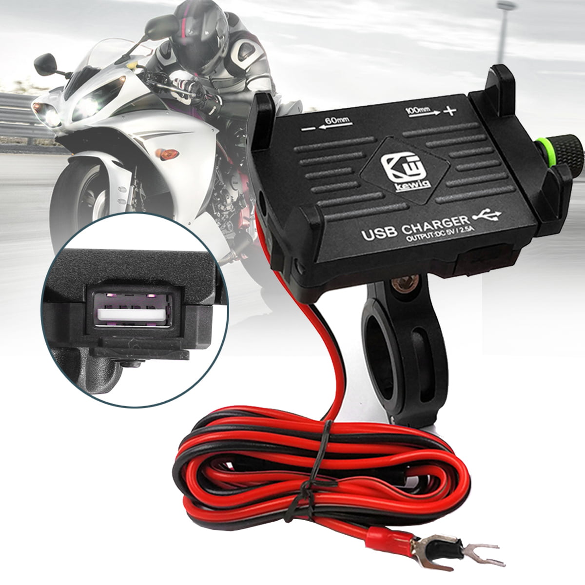 Universal Motorcycle Cell Phone Mount Holder Waterproof with USB Charger 360° Rotation for iPhone Samsung 