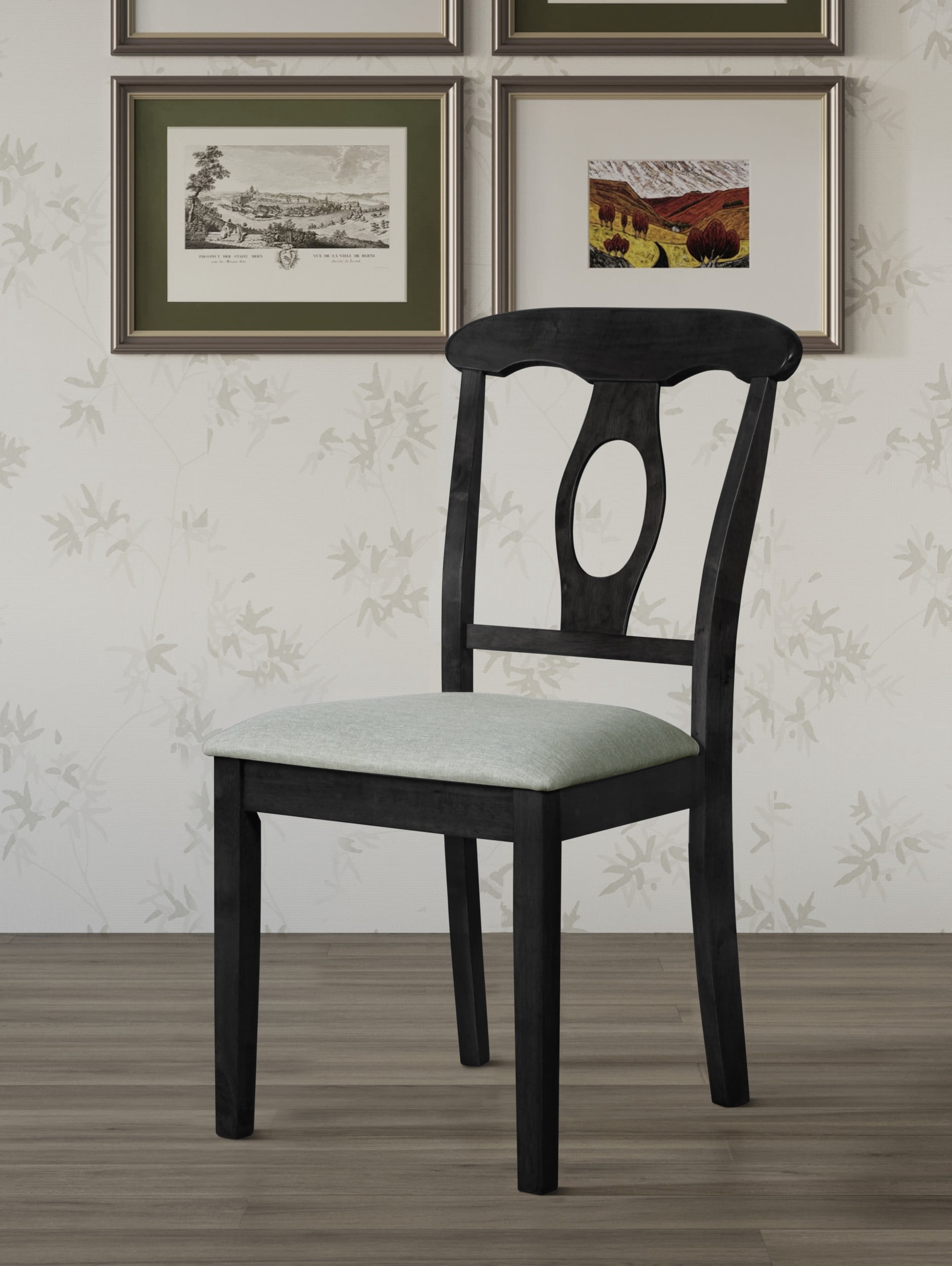 Home Design Olivia 5-Piece Dining Set, Round Table with 4 Cushioned Chairs, Mid-Century Modern Style, Black, Gray/Black