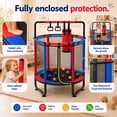 thumbnail image 3 of 55" Toddler Trampoline, Activity Center with Gym Bar, Punching Bag, Rings, Ball Pit, Kids Trampoline, Indoor Toddler Play Gym, Mini Trampoline for Ages 3–6, 110lbs Weight Capacity, Blue, 3 of 8