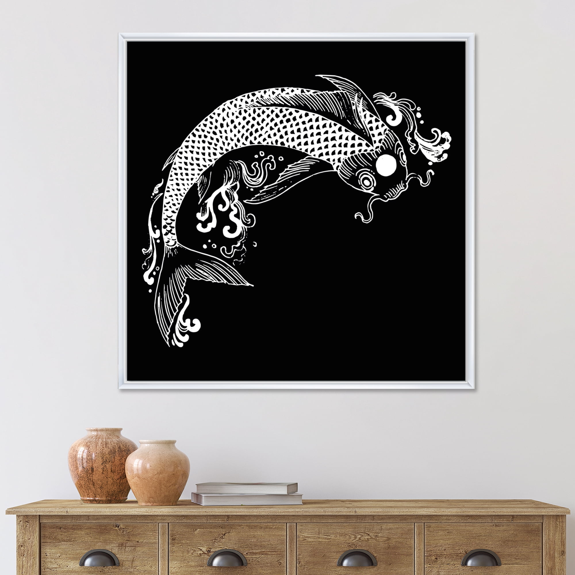 Designart 'Chinoiserie With Koi Fish I' Traditional Framed Canvas Wall Art Print