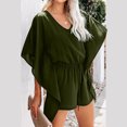 thumbnail image 5 of Wycnly Womens Jumpsuits Tie Waist Ruffle Layer Lightweight Chiffon Short Jumpsuits Overalls Casual Solid V-Neck Elbow-Length Mini Summer Rompers Army Green s, 5 of 6