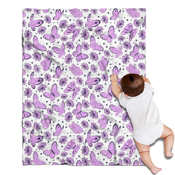 Purple Butterfly Flower Pattern Blanket,Comfortable Soft Flannel Throw Blanket,All Season,Warm Lightweight Blankets for Sofa Bed Couch Living Room Chair,30"x40"