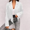 thumbnail image 2 of Women's Fringe Faux Suede Leather Jackets Trendy Fall Western Cropped Jacket Tassel Motorcycle Coats, 2 of 5