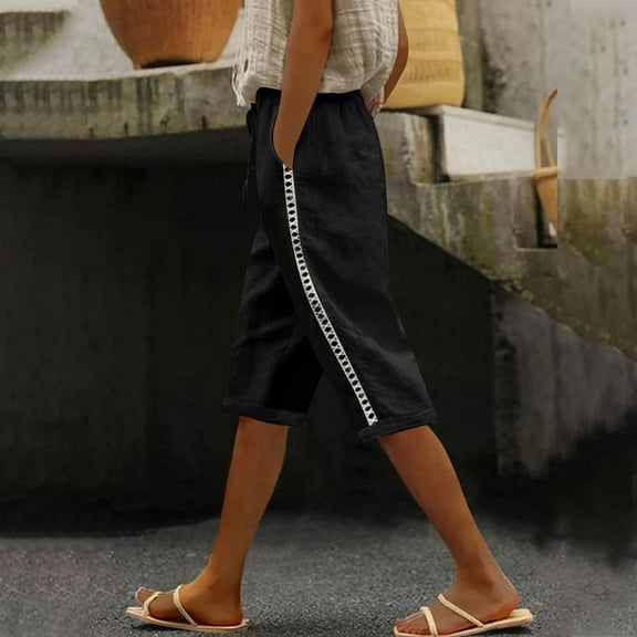 Shorts for Women Clearance, Xunlbb Women's Half Shorts Pants Summer Elastic Waist Buttons Casual Linen Pockets Pants