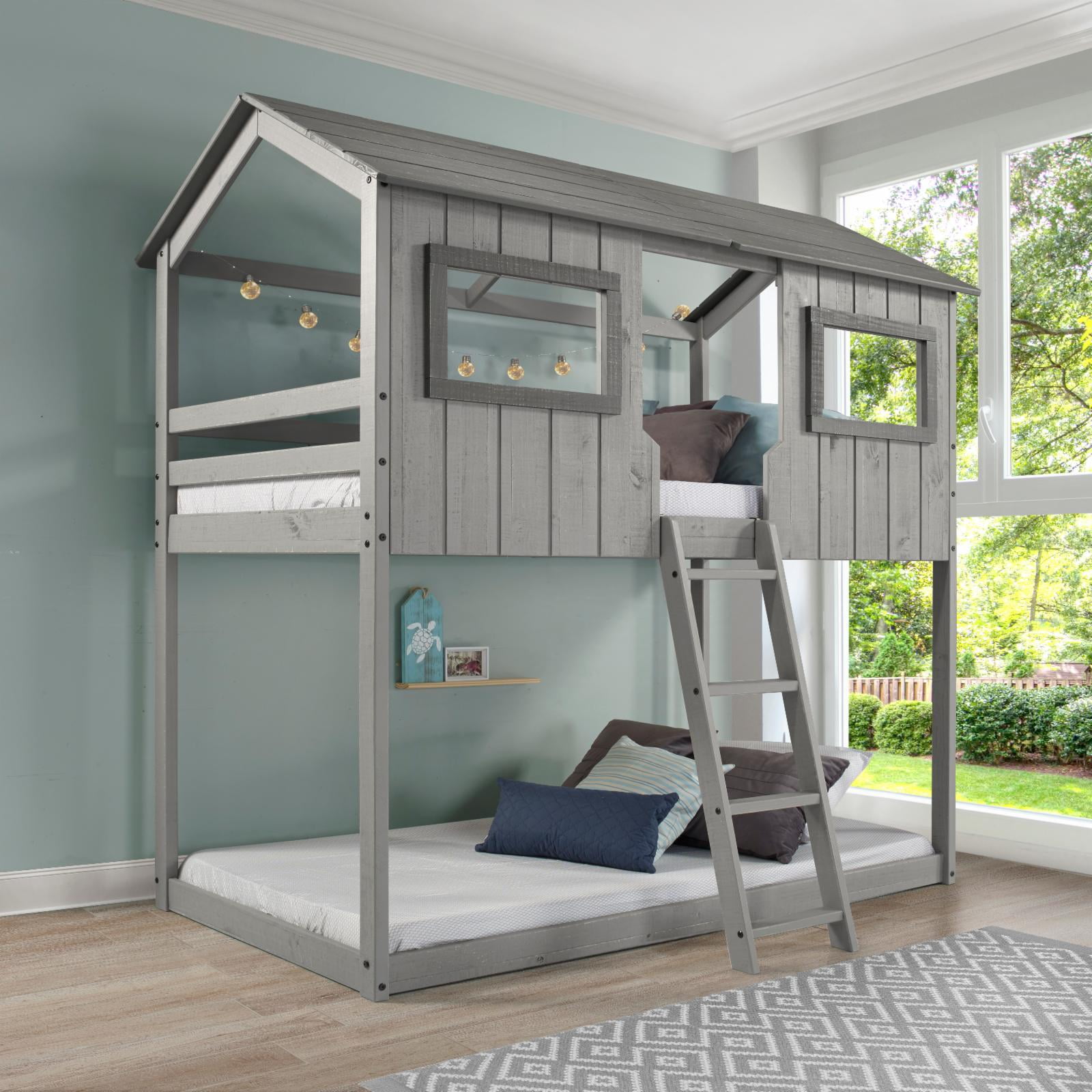 Woodcrest Tree House Bedroom Bunk Bed Slat Rolls Distressed Gray
