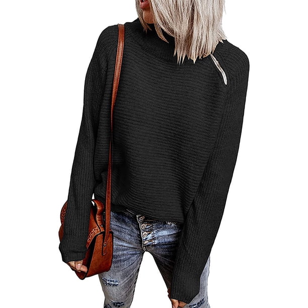 Puntoco suéter moda mujer Color sólido cremallera manga larga Pullove cuello alto suéter Navidad liquidación Puntoco Puntoco-2181