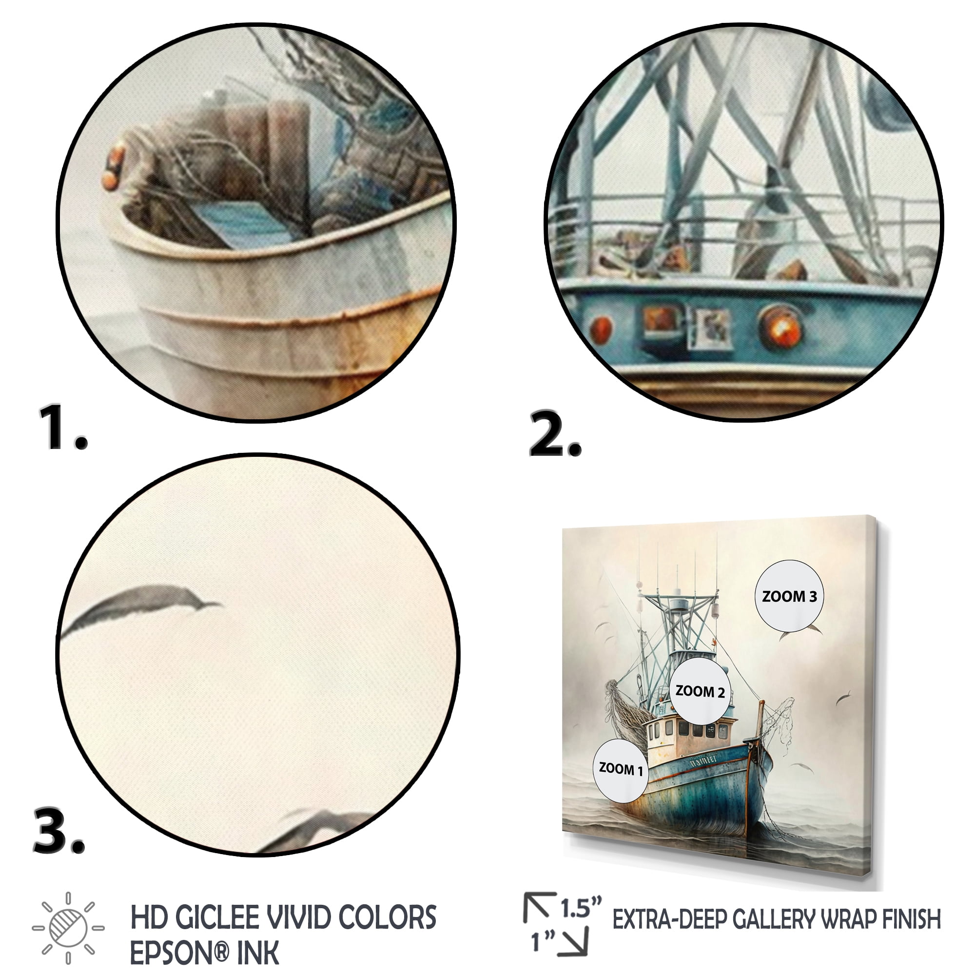 Designart Fisherman'S Boat On The Ocean II Canvas Wall Art