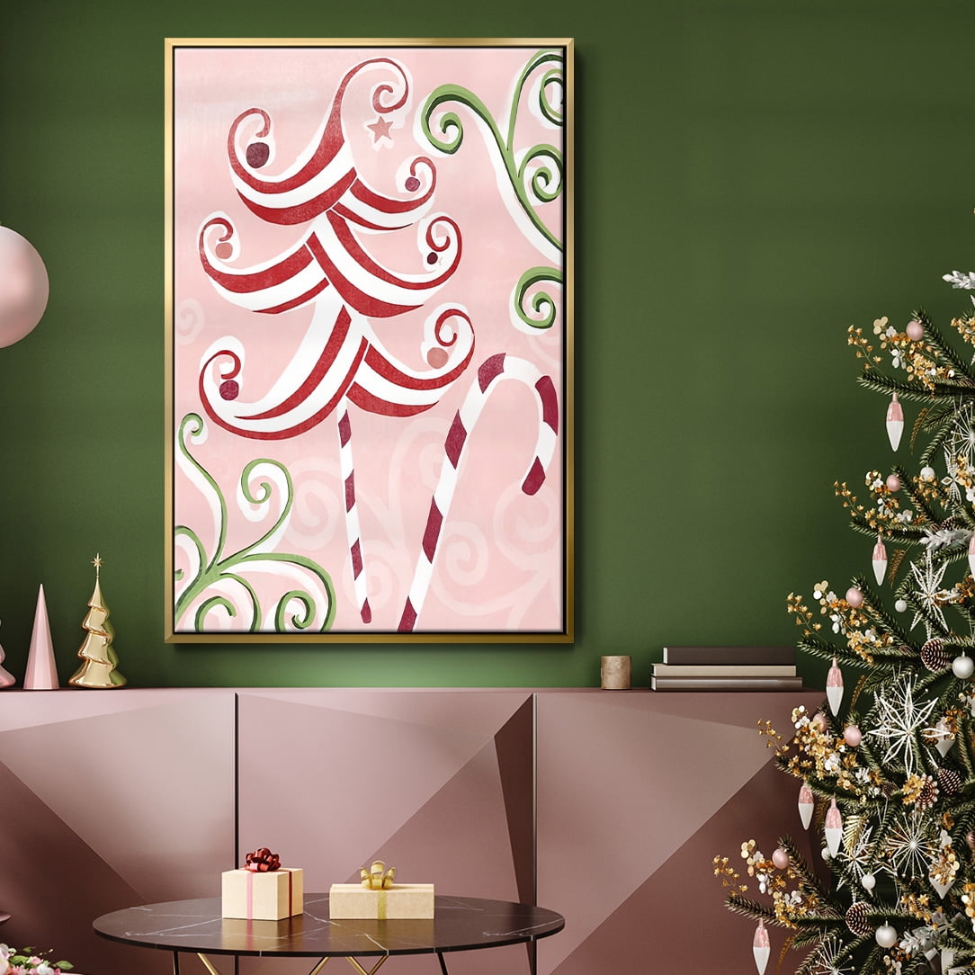 Candy Cane Holiday I - Framed Gallery Wrapped Holiday Canvas - 17 x 25 - Gold Frame