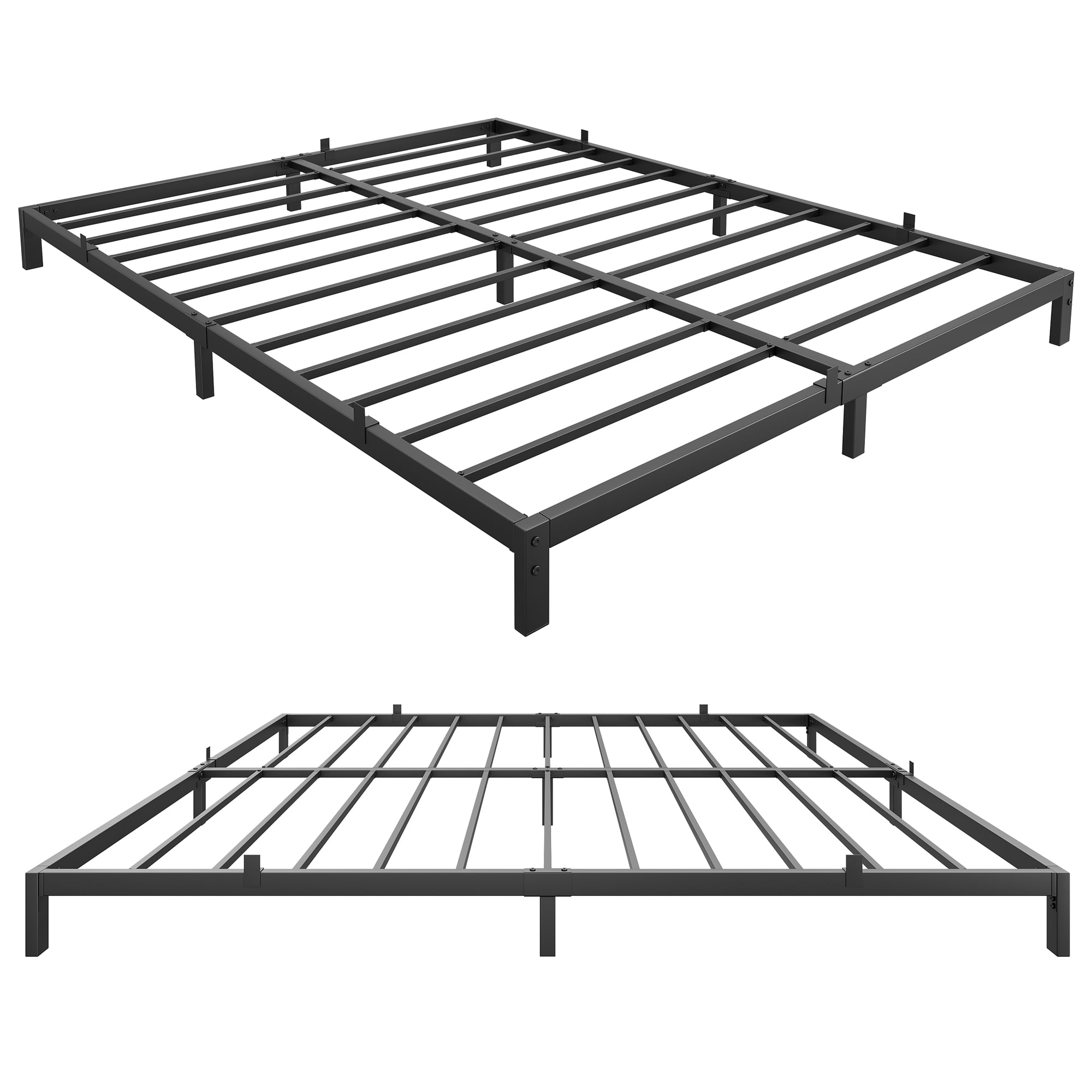 Senfot Queen Size Low Profile Metal Bed Frame - 8" Mattress Foundation Support, Black