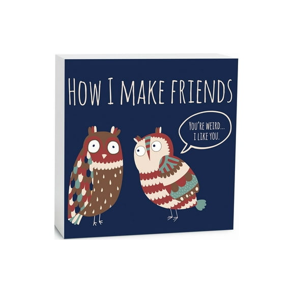 Friends Weird I Like You Indigo Birds 5 x 5 Wood Tabletop Sign Plaque