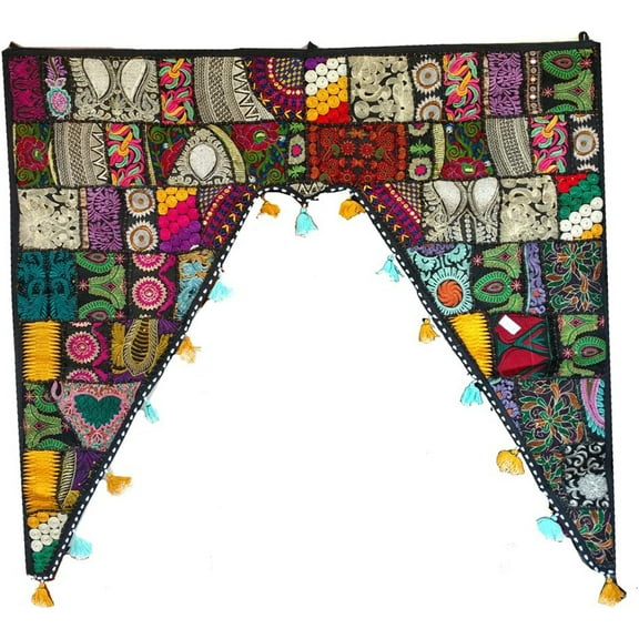 Rastogi Handicrafts Cotton Patchwork Embroidered Door Hanging Toran Home Decorative Size - 43"x40" (Black)