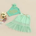 thumbnail image 4 of POINTERTECK Kid Girl Outfits Set One Shoulder Bowknot Crop Tops Letter Printed+Ruffle Skirts inside with Shorts, 4 of 10