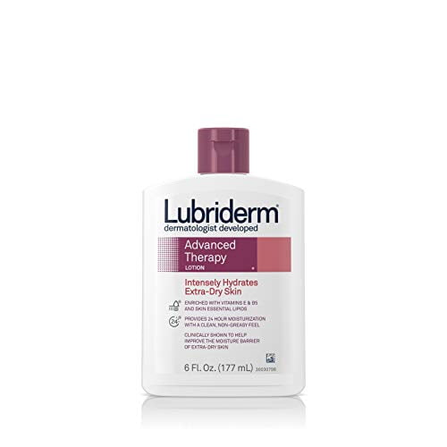Lubriderm Lotion Hydratante Thérapie Avancée avec Vitamines E et B5, Hydratation Profonde pour Peau Très Sèche, Formule Non Grasse, 6 fl. oz
