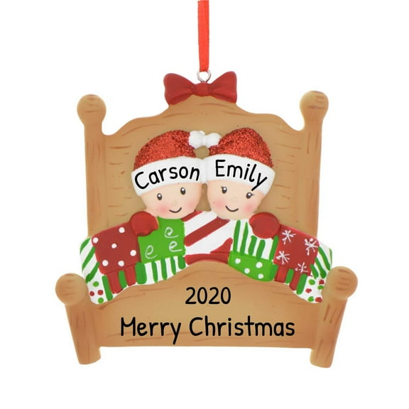 Personalized First Christmas Ornament Couple 2024 - First Christmas Together Ornament 2024 - Red Hat in Bed Couple Ornament, Our First Christmas Together 2024 - Free Customization