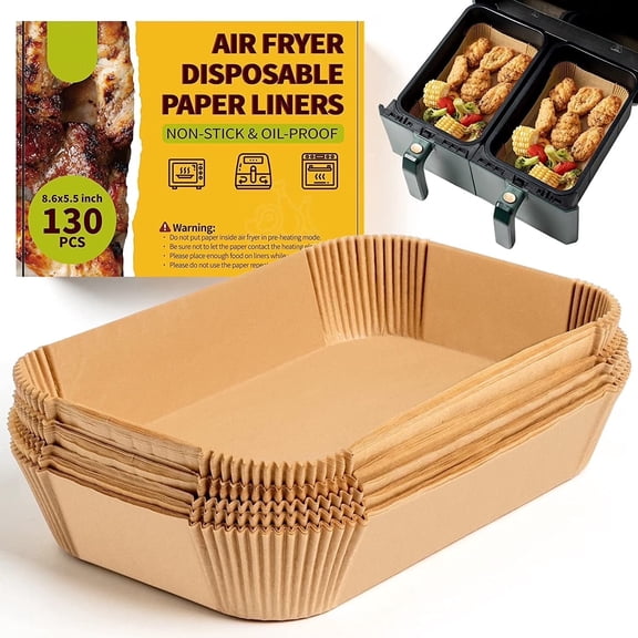 Air Fryer Liners Disposable 130PCS, 8.6x5.5'' Rectangle Liners For Air Fryer Basket