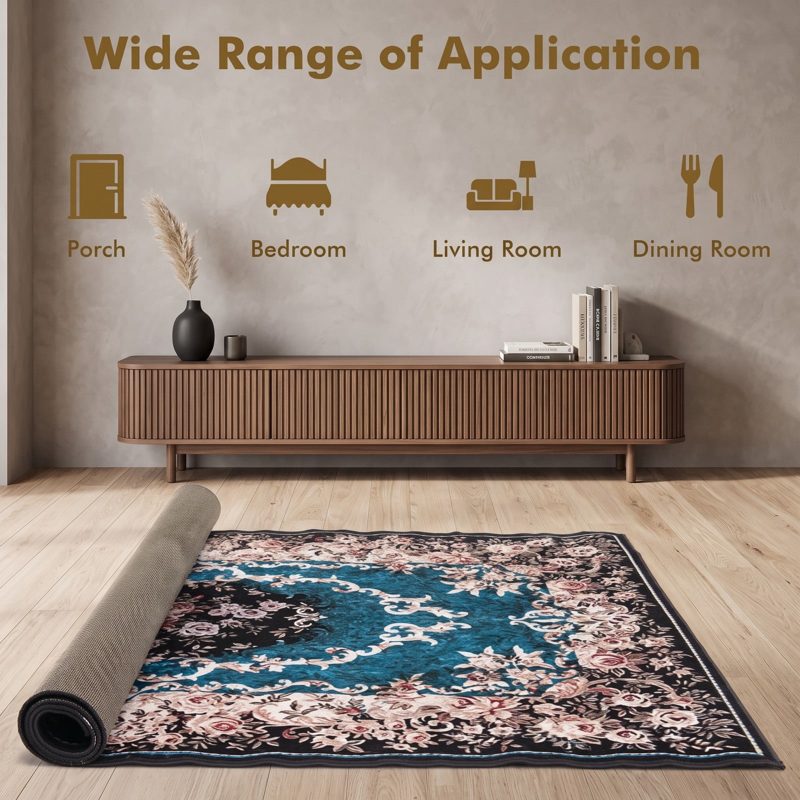 ALPULON Vintage Area Rug 6'7 x 4'8 Non-Shedding Soft Surface Anti-Slip Bottom Machine Washable Floor Carpet for Living Room Bedroom Dining Room Office, Multicolor