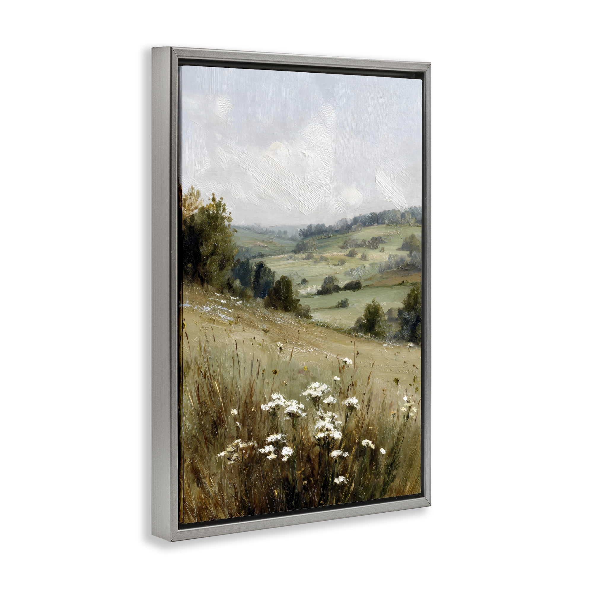 Stupell Industries Hill of White Flowers Gray Framed Floater Canvas Wall Art, design by Petal Prints Design